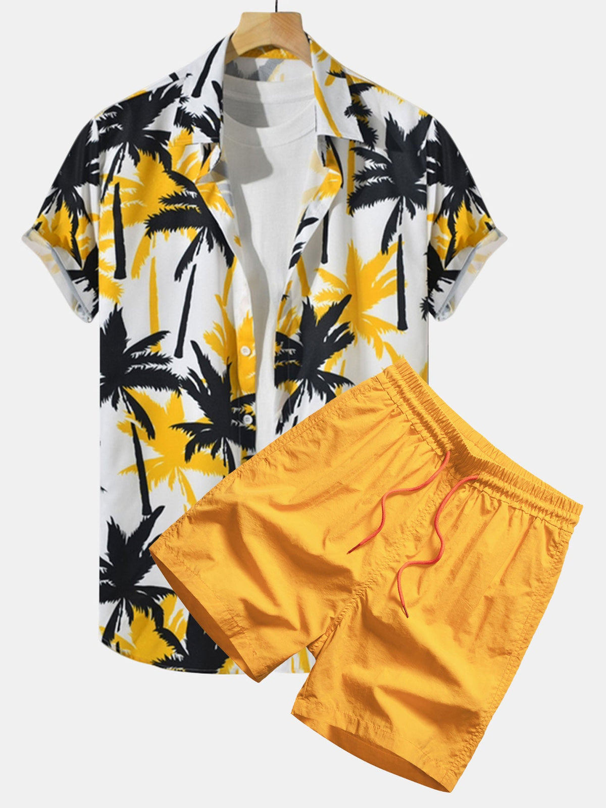 Palm Tree Print Button-Up Shirt & Swim Shorts