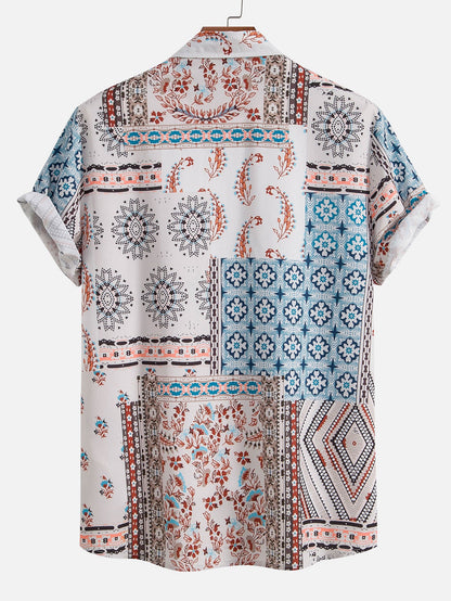 Scarf Print Button-Up Shirt & Swim Shorts