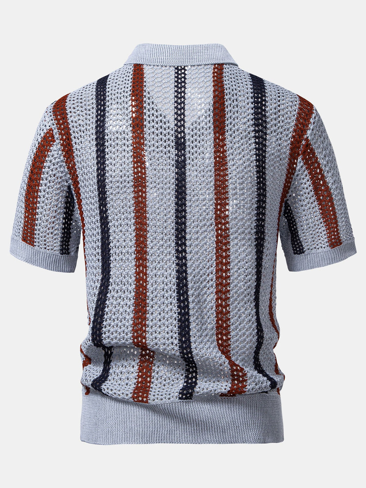 Striped Crochet V-Neck Polo