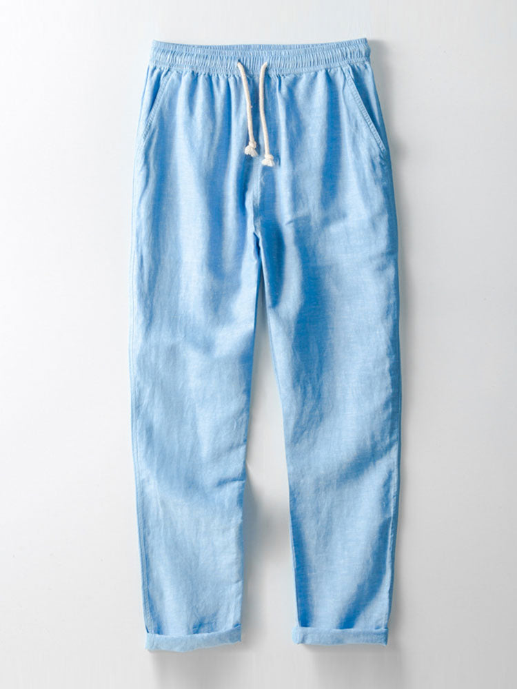 V-Neck Linen-Rayon Blend Shirt & Straight-Leg Linen Pants