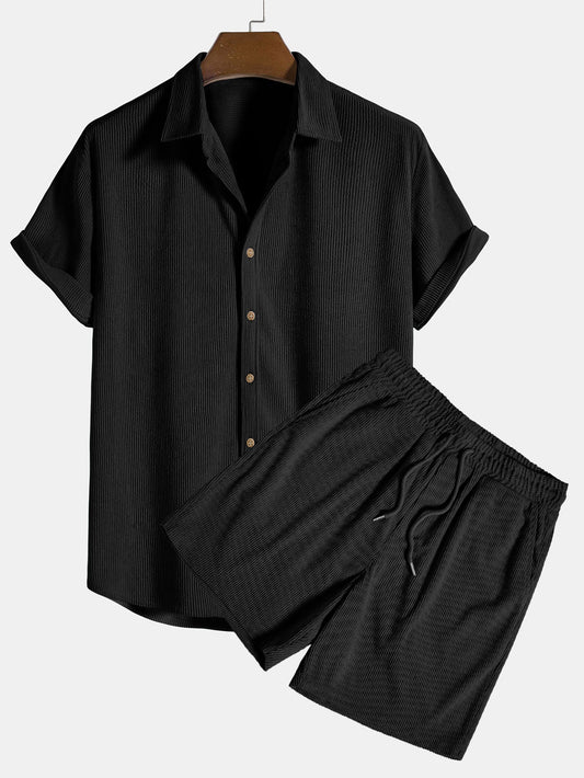 Short Sleeve Corduroy Button-Up Shirt & Shorts