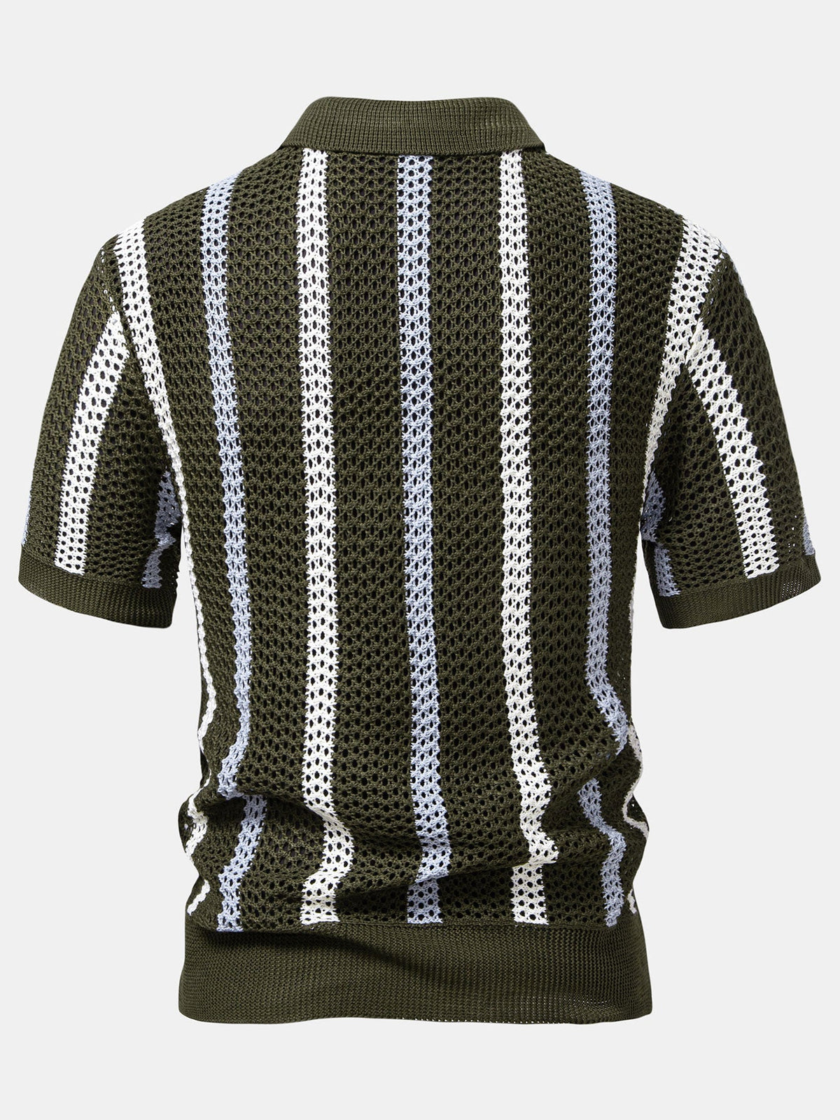 Striped Crochet V-Neck Polo