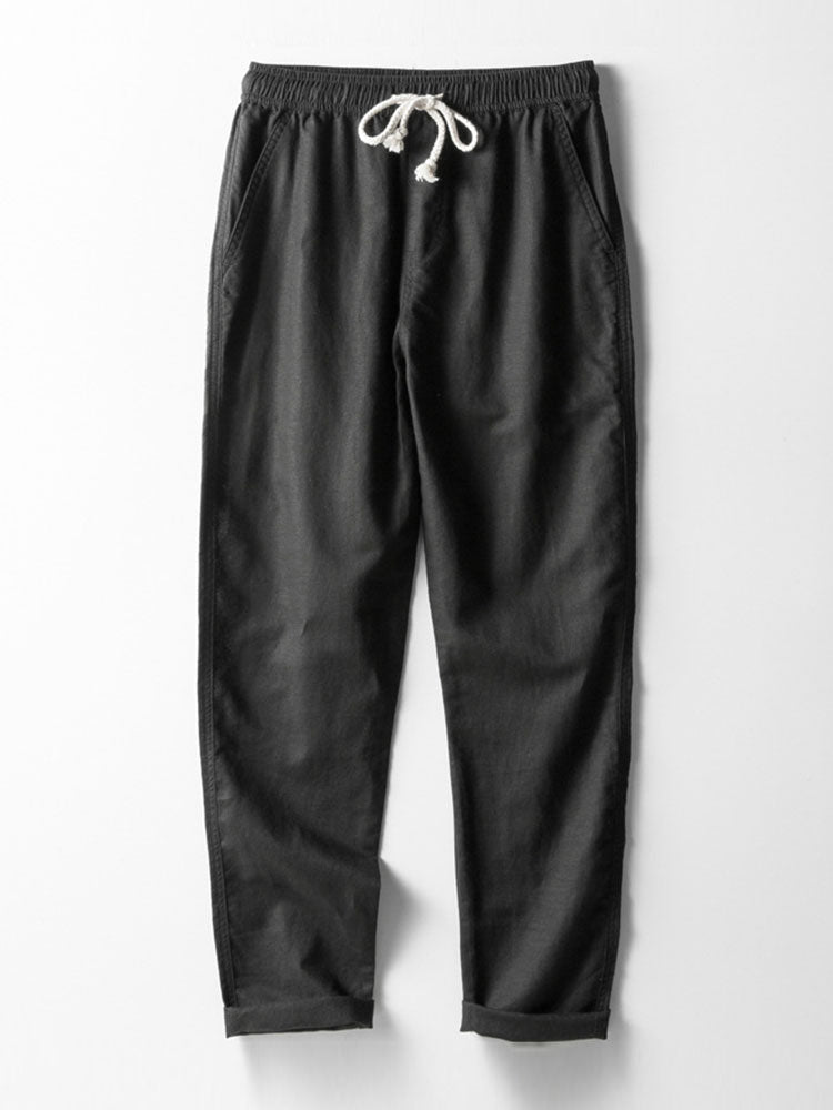 V-Neck Linen-Rayon Blend Shirt & Straight-Leg Linen Pants