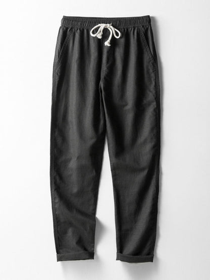 V-Neck Linen-Rayon Blend Shirt & Straight-Leg Linen Pants