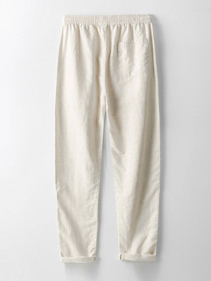 V-Neck Linen-Rayon Blend Shirt & Straight-Leg Linen Pants
