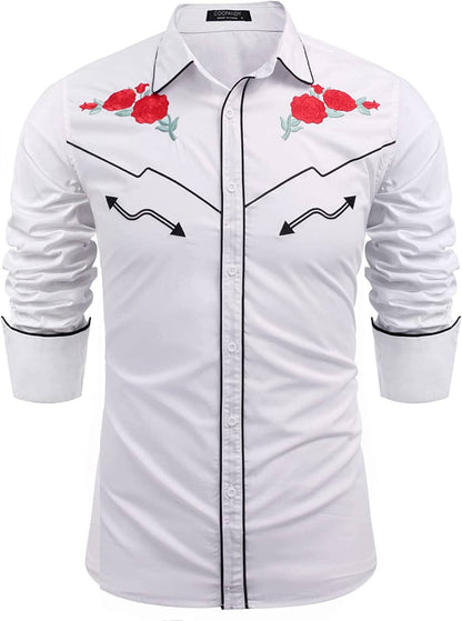 Western Cowboy Embroidered Button Down Cotton Shirt (US Only)