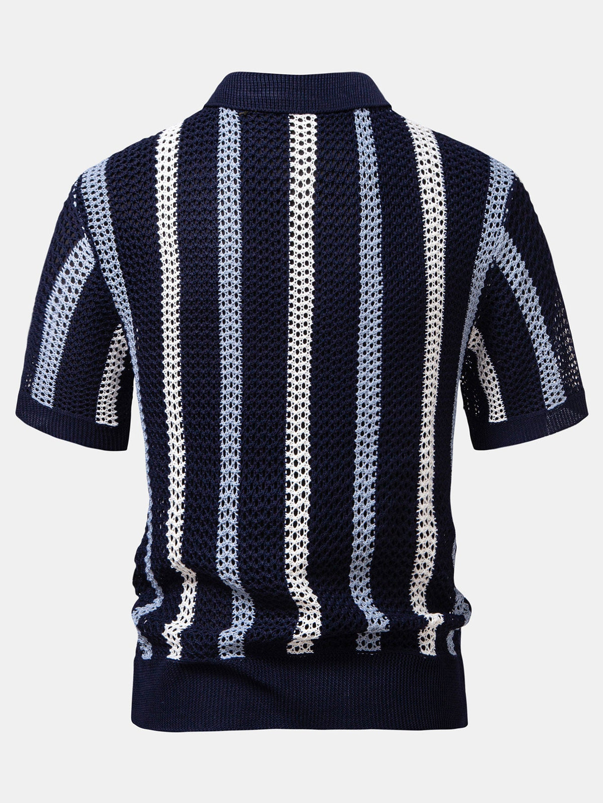 Striped Crochet V-Neck Polo