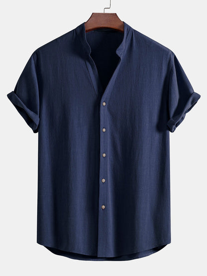 V-Neck Linen-Rayon Blend Shirt & Straight-Leg Linen Pants