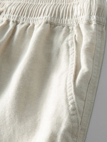 V-Neck Linen-Rayon Blend Shirt & Straight-Leg Linen Pants