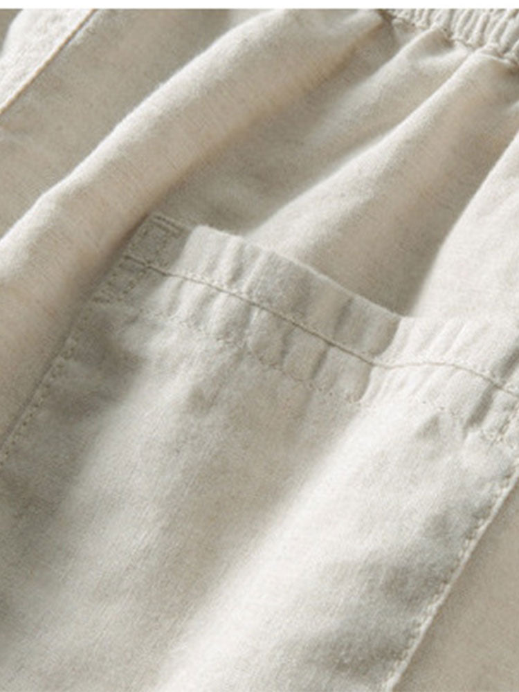 Short Sleeve Knit Waffle Cuban Shirt & Straight Linen Pants