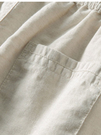 Short Sleeve Knit Waffle Cuban Shirt & Straight Linen Pants