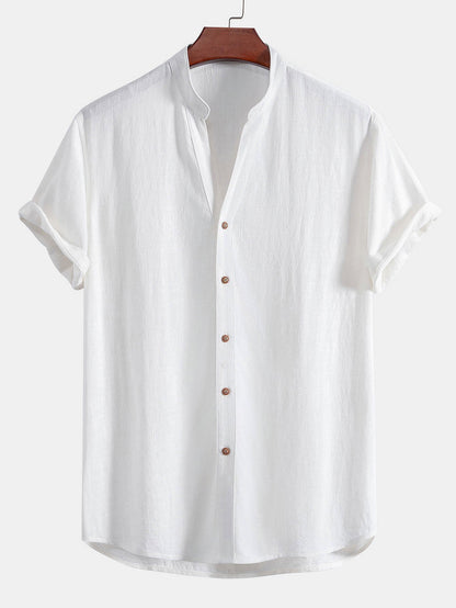 V-Neck Linen-Rayon Blend Shirt & Straight-Leg Linen Pants