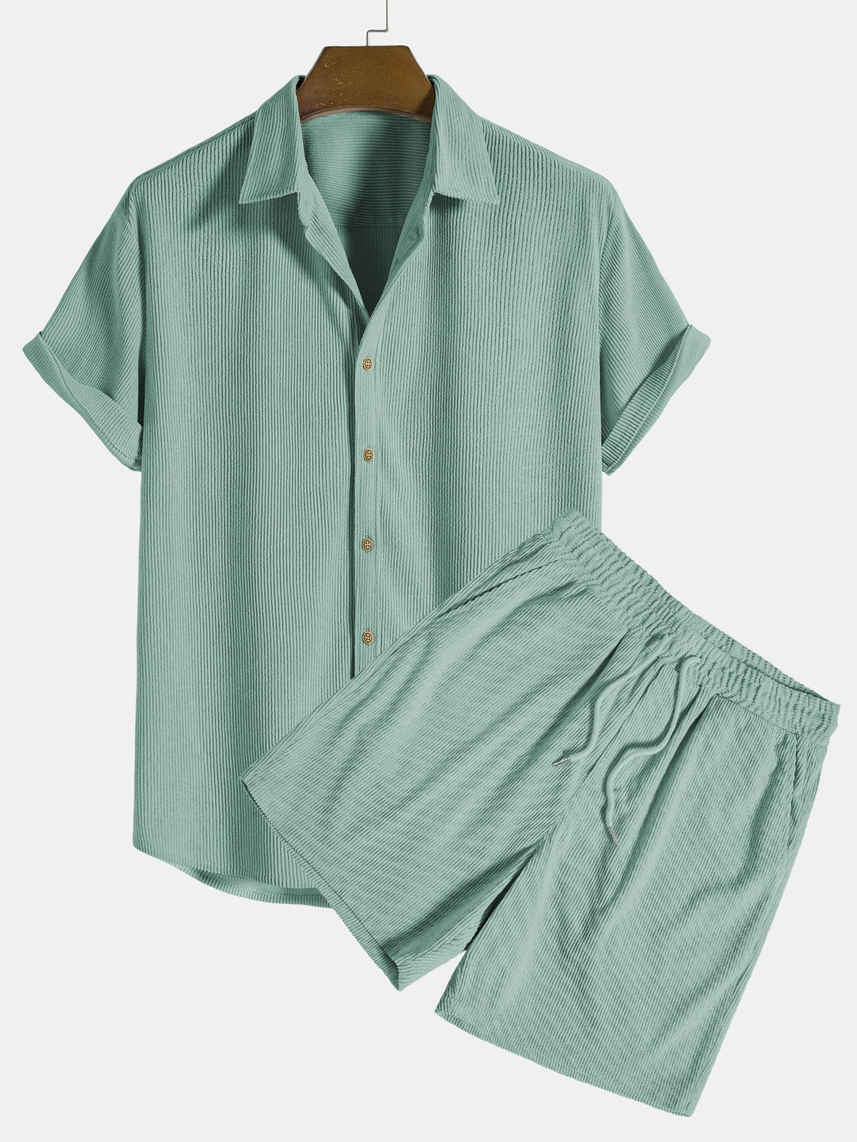 Short Sleeve Corduroy Button-Up Shirt & Shorts