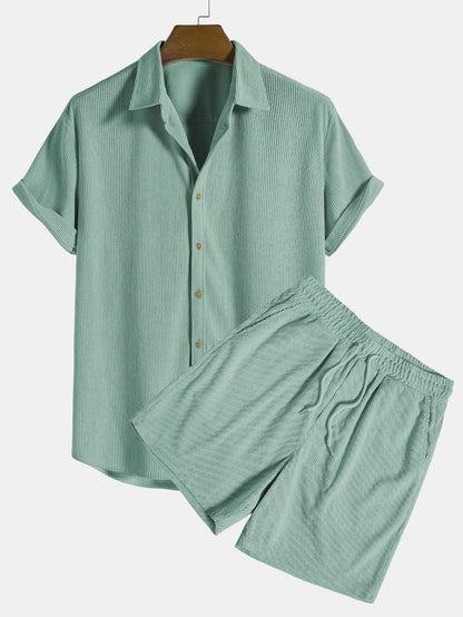 Short Sleeve Corduroy Button-Up Shirt & Shorts