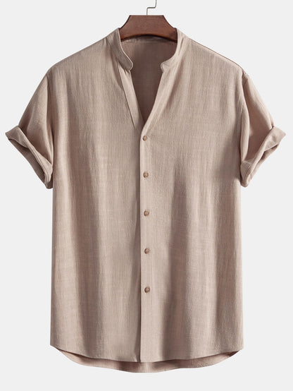 V-Neck Linen-Rayon Blend Shirt & Straight-Leg Linen Pants