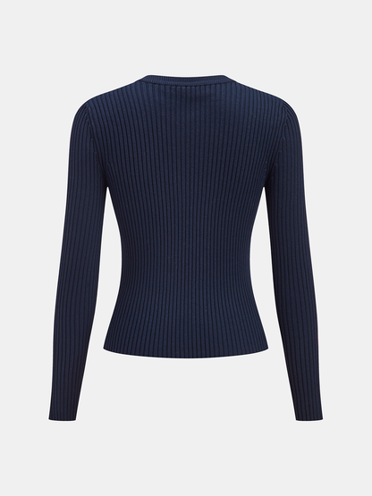 Zip-Front Suede Panel Ribbed Knit Top