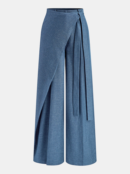 Asymmetric Wrap Wide-Leg Pants