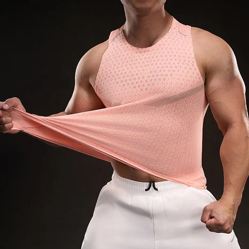 Men's Ice Silk Sleeveless Sports Vest – Quick-Dry, Breathable Gym Running Tank