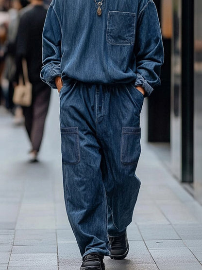 Vintage-Inspired Denim Cargo 2-Piece Set
