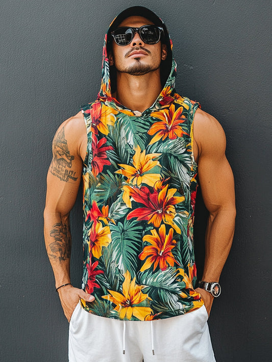 Resort Style Print Hooded Tank Top