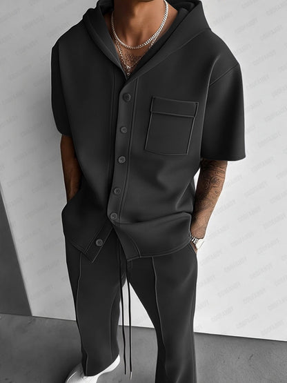 Urban Street Style Hooded Shirt Set