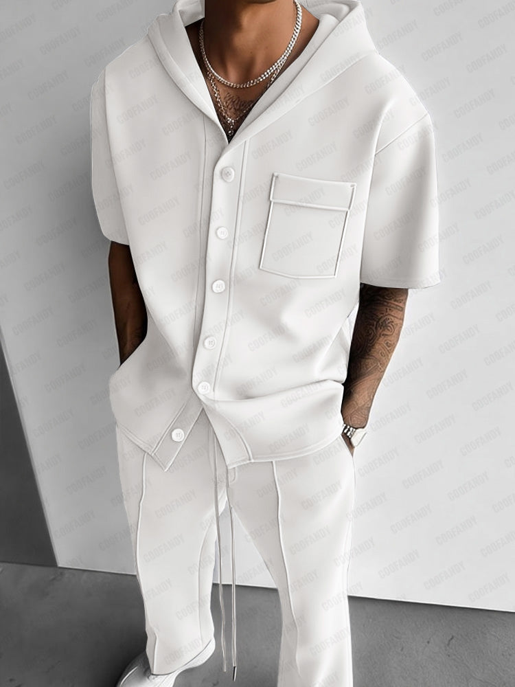 Urban Street Style Hooded Shirt Set