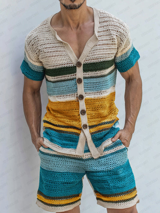 Resort Style Stripe Knit Casual Set
