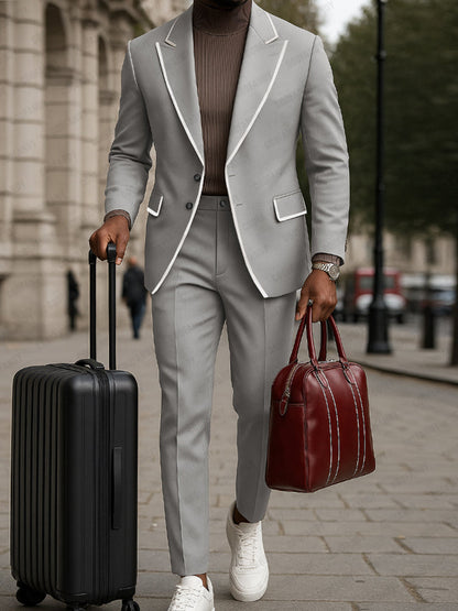 Casual Contrast Trim Suit Set