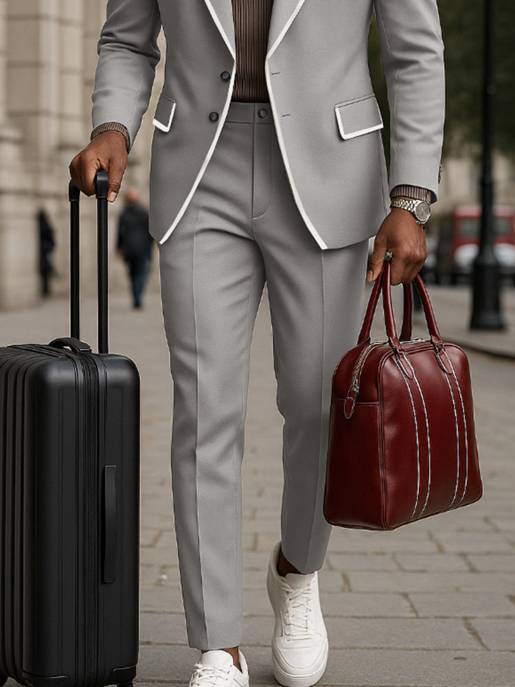 Casual Contrast Trim Suit Set