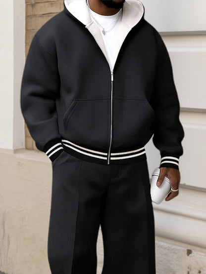 Sporty Street Style Hooded Jacket Set