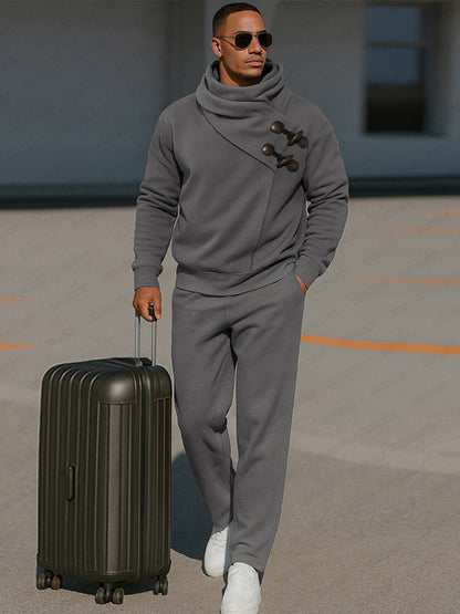 Trendy Asymmetric Placket Sweatsuit Set