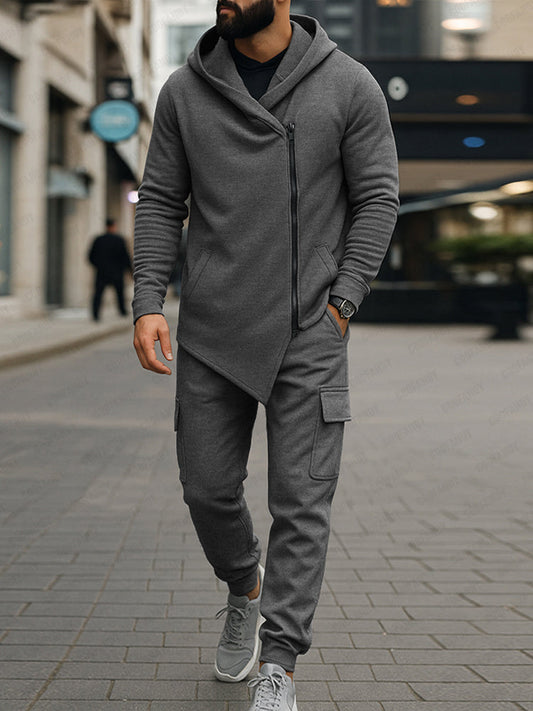 Trendy Asymmetric Design Jacket Pants Set