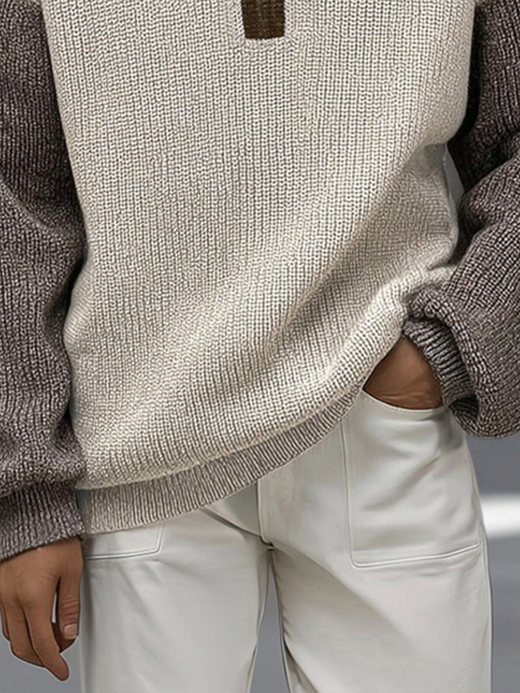 Unique Contrast Color Pullover Sweater