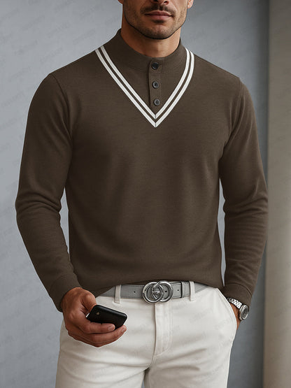 Versatile Colorblock Stripe Collar Shirt
