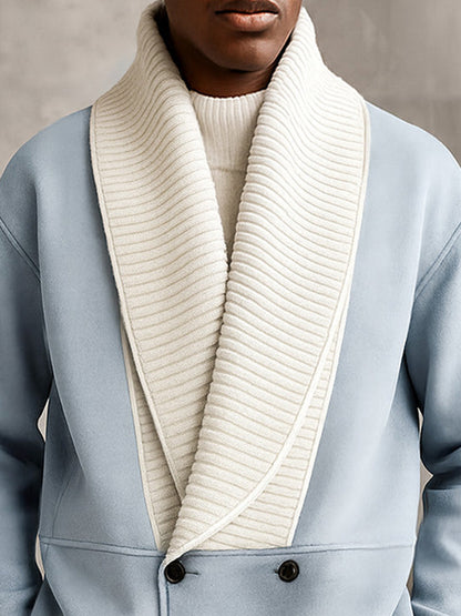 Two-Tone Ribbed Knit Patchwork Suede Coat