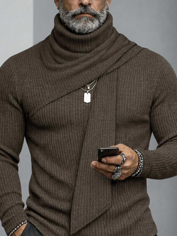 Stylish Designer Turtleneck Scarf-Decorated Knit Undershirt