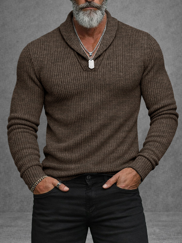 Comfortable Fit Shawl Collar Knit Top