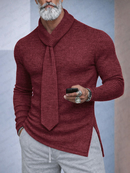 Casual Tie Decoration Collar Knit Top
