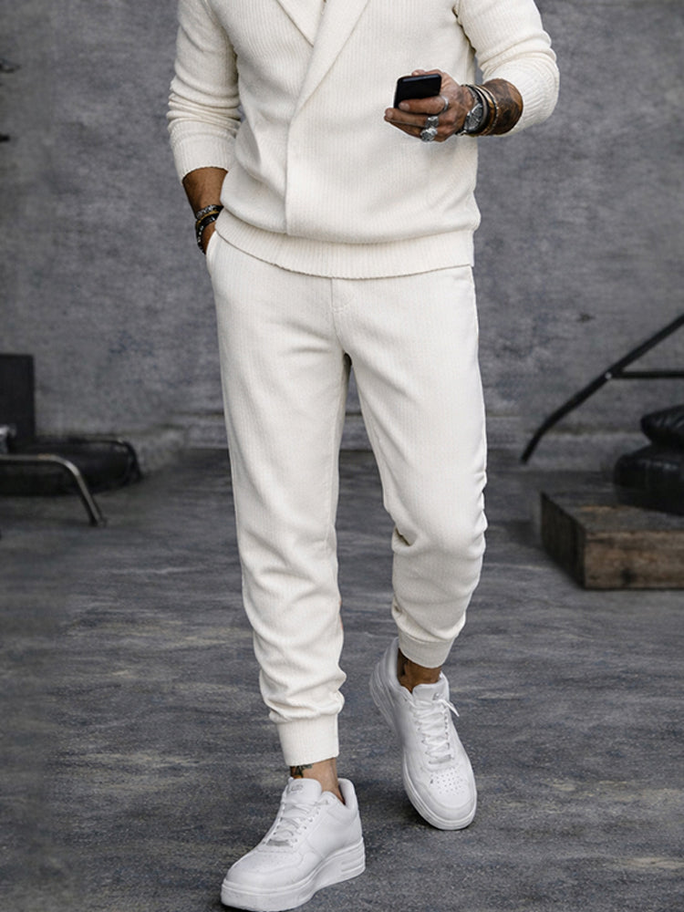 Casual Shawl Collar Knit Top and Pants Set