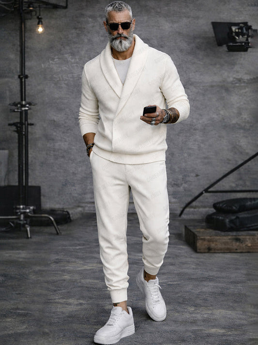 Casual Shawl Collar Knit Top and Pants Set