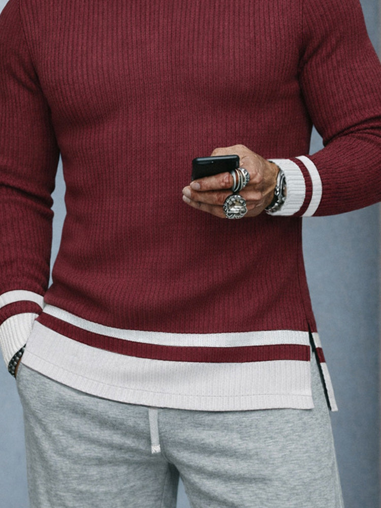 Stylish Designer Contrast Turtleneck Knit Top