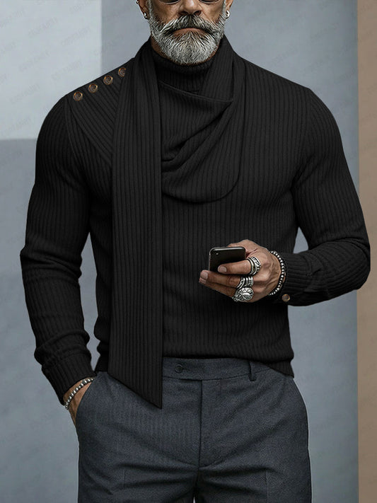 Turtleneck Knit Top with Detachable Matching Scarf