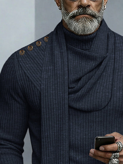 Turtleneck Knit Top with Detachable Matching Scarf