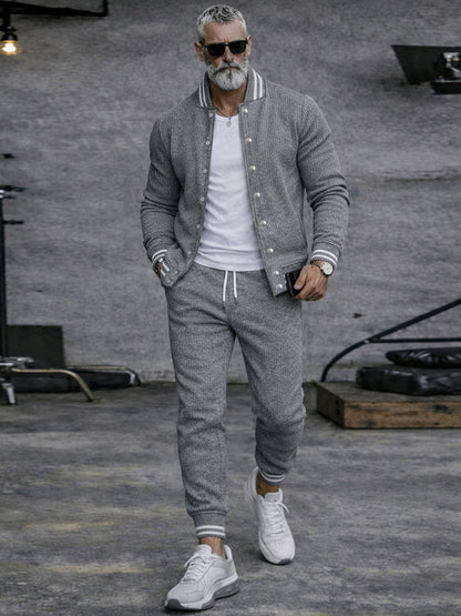 Casual Active Knit Bomber Jacket Jogger Set