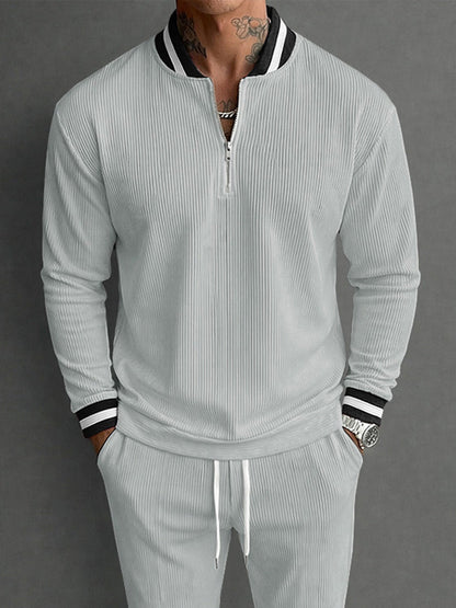 Casual Sporty Pit-Stripe Top and Pants Set