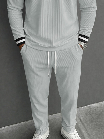 Casual Sporty Pit-Stripe Top and Pants Set