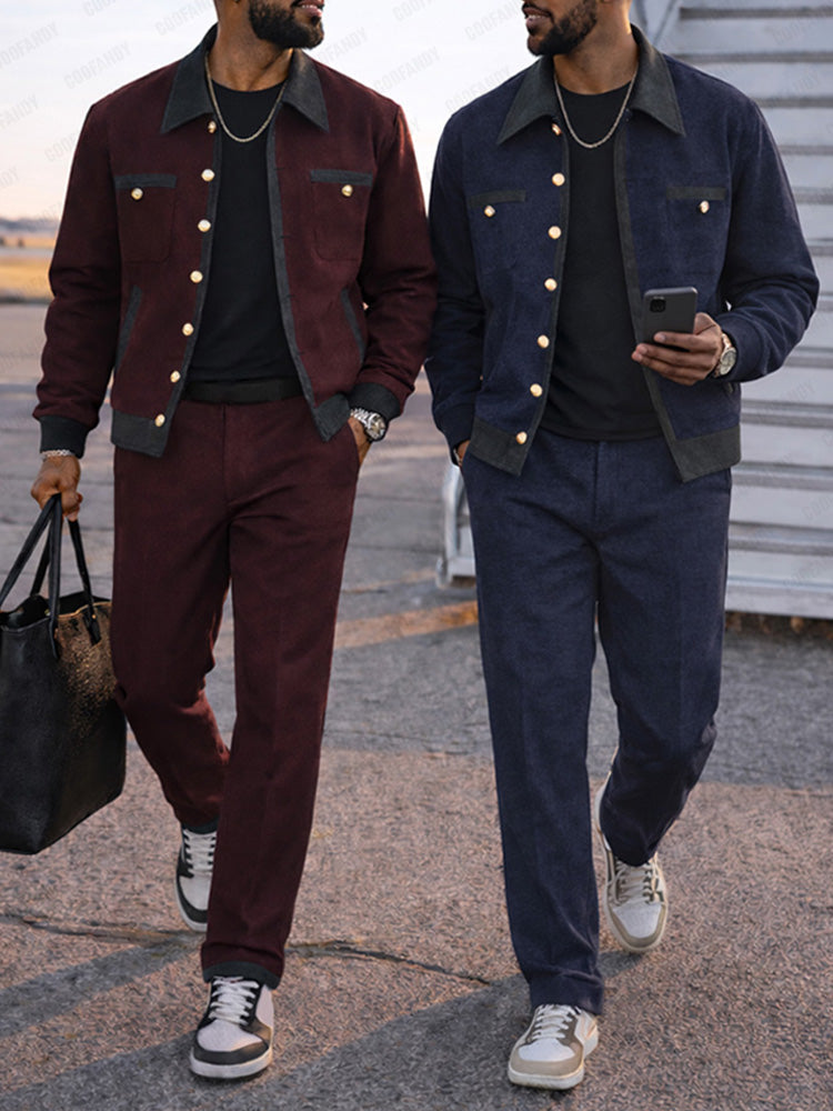 Urban Casual Contrast Tweed Jacket Pants Set