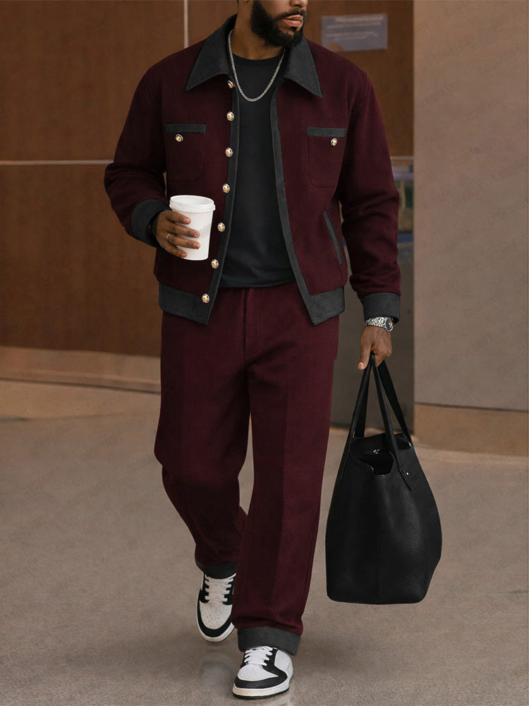 Urban Casual Contrast Tweed Jacket Pants Set