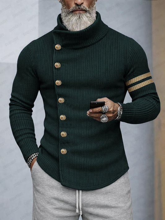 Premium Contrast Color Turtleneck Knit Top