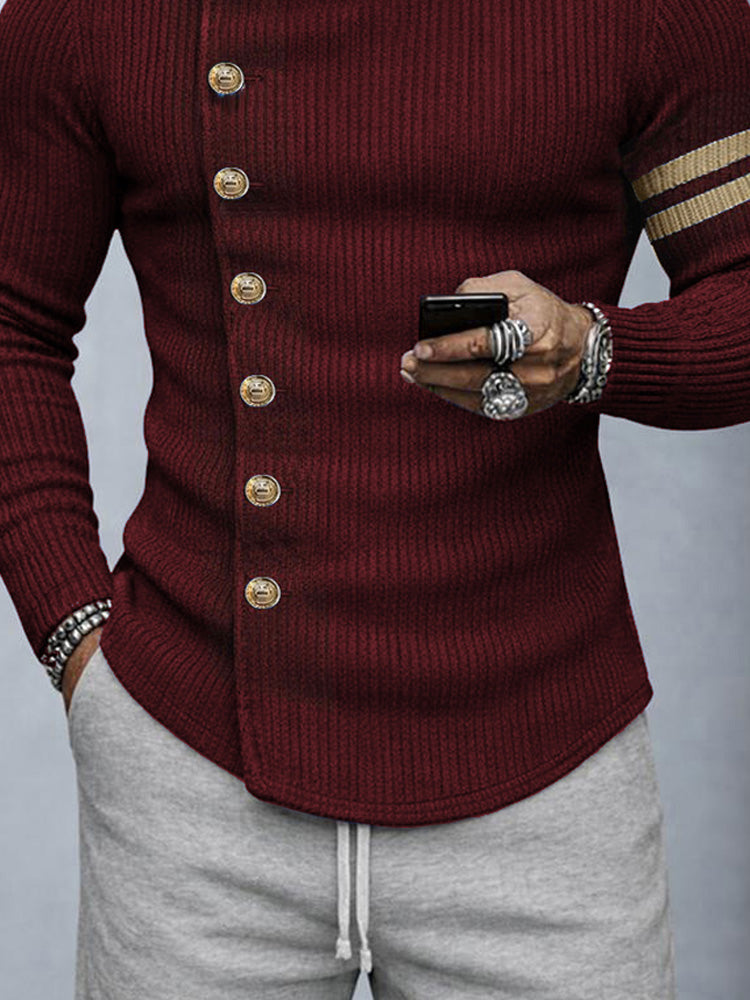 Premium Contrast Color Turtleneck Knit Top